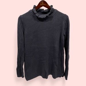 Tyler Boe navy gray ribbed ruffle turtle neck cotton cashmere blend soft sweater